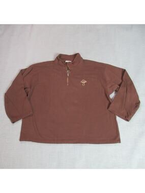 Earthbound Sweatshirt Womens L/XL Brown 1/4 Zip Pullover Mushroom Granola Girl